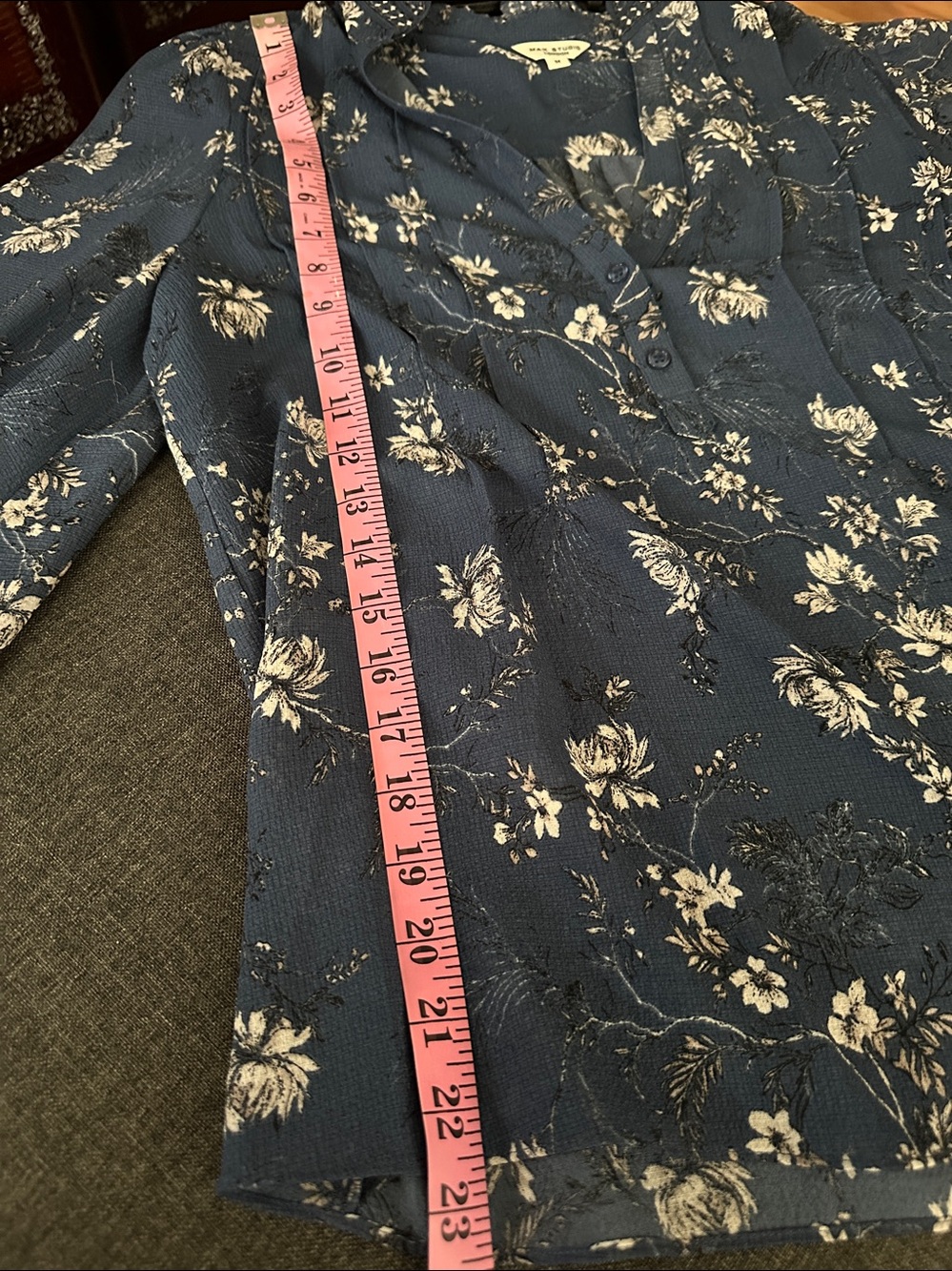 Max Studio Navy Floral V-Neck Button Blouse - Picture 13 of 13